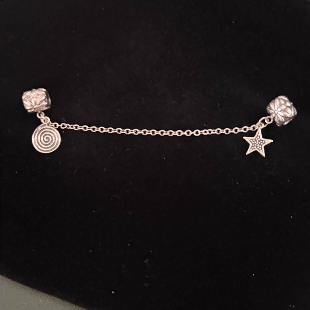 Silver safety chain Charm with Star and Spiral